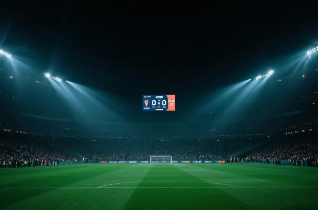 夜间球场与记分牌的淘汰赛紧张氛围示意